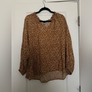 Old Navy Burnt Yellow Floral Split-Neck Blouse